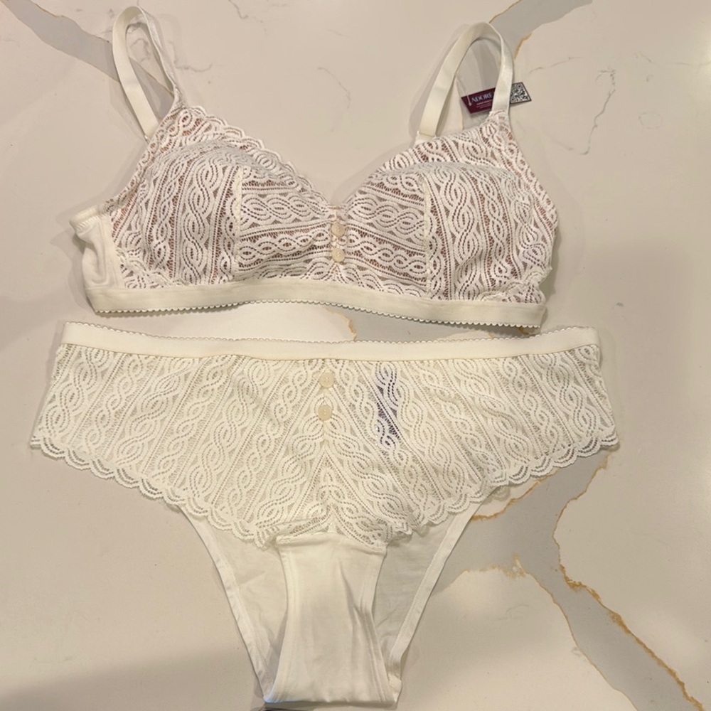 Adore Me Cream Lace Bra and Panty Set